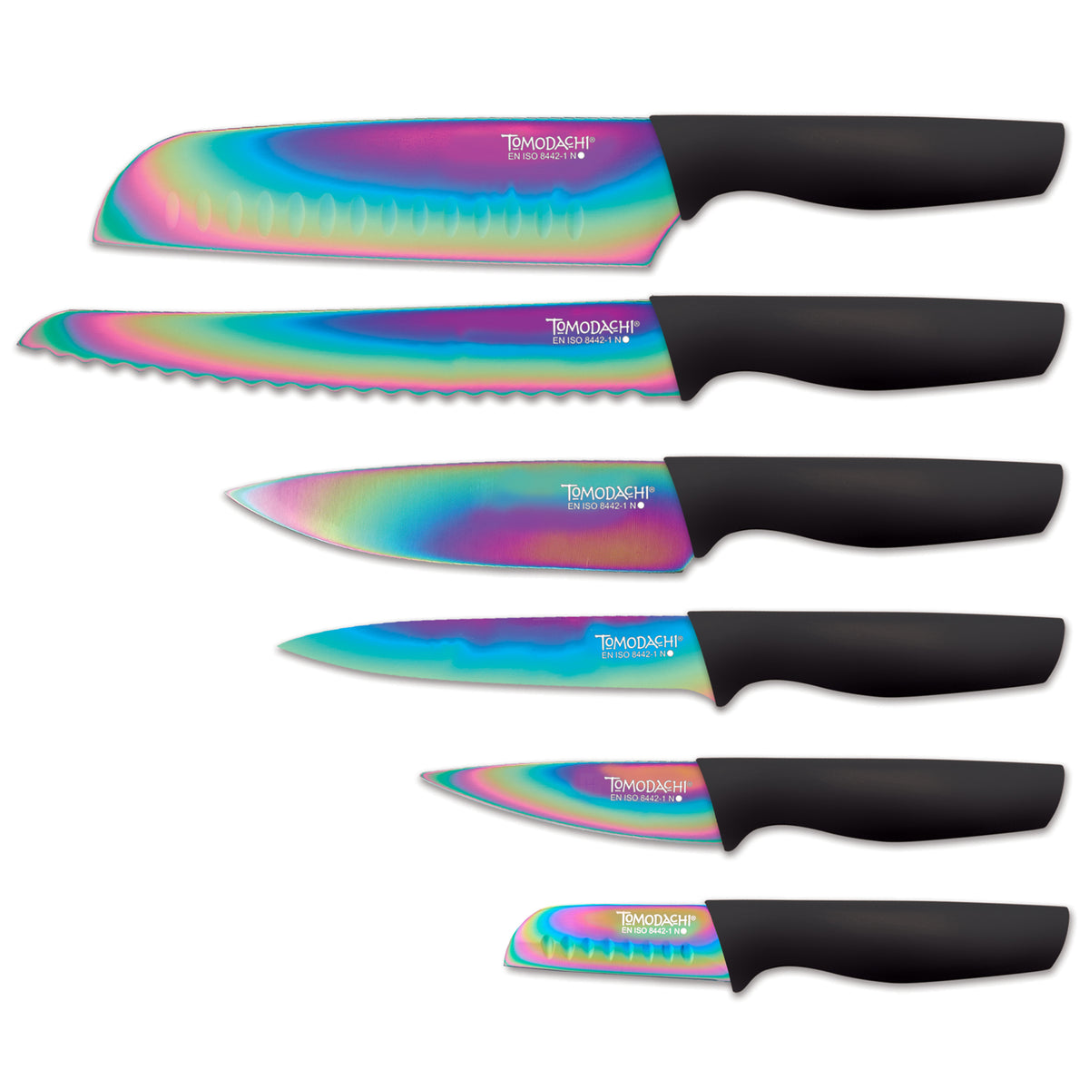 Rainbow Color Knife Set with Block,14 PCS Kitchen Knife Set with Acrylic  Stand Plus Rainbow Color Long Handle Spoons, Colorful Plated Latte Spoon