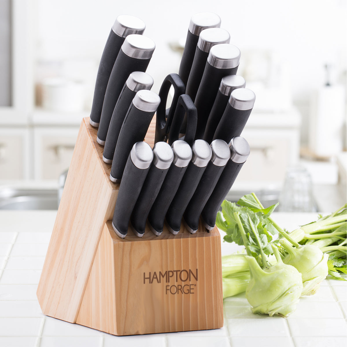 Emeril Forged Double-Riveted 17-Piece Knife Block Set Black