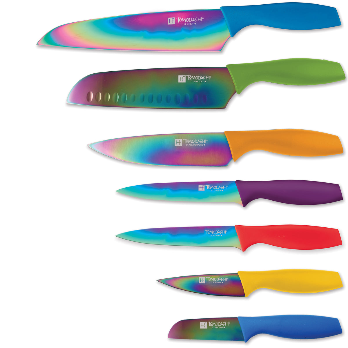 Tomodachi 5 Piece Knife Kitchen Cutlery Set Titanium / Stainless W/ Blade  Guards