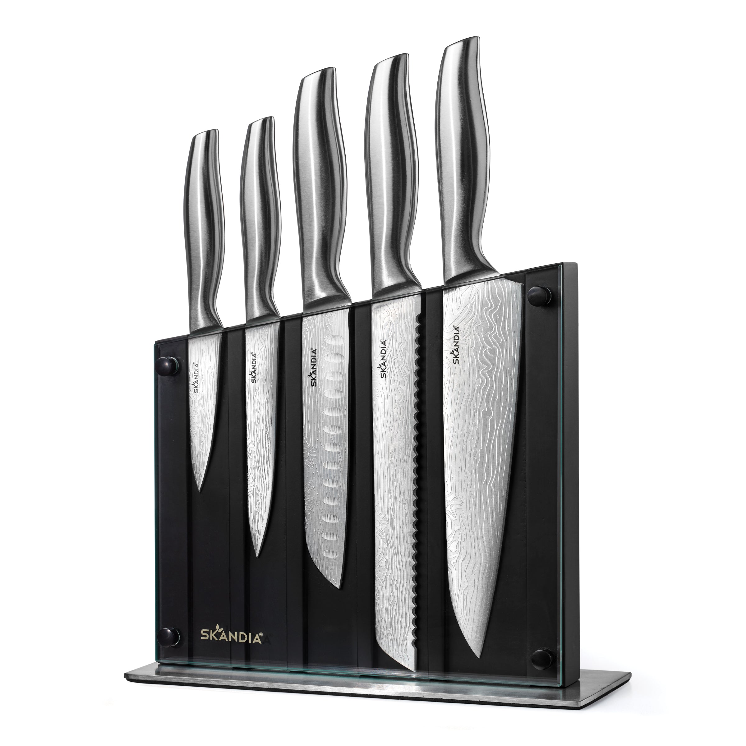 White and Gold Knife Set with Magnetic Knife Block