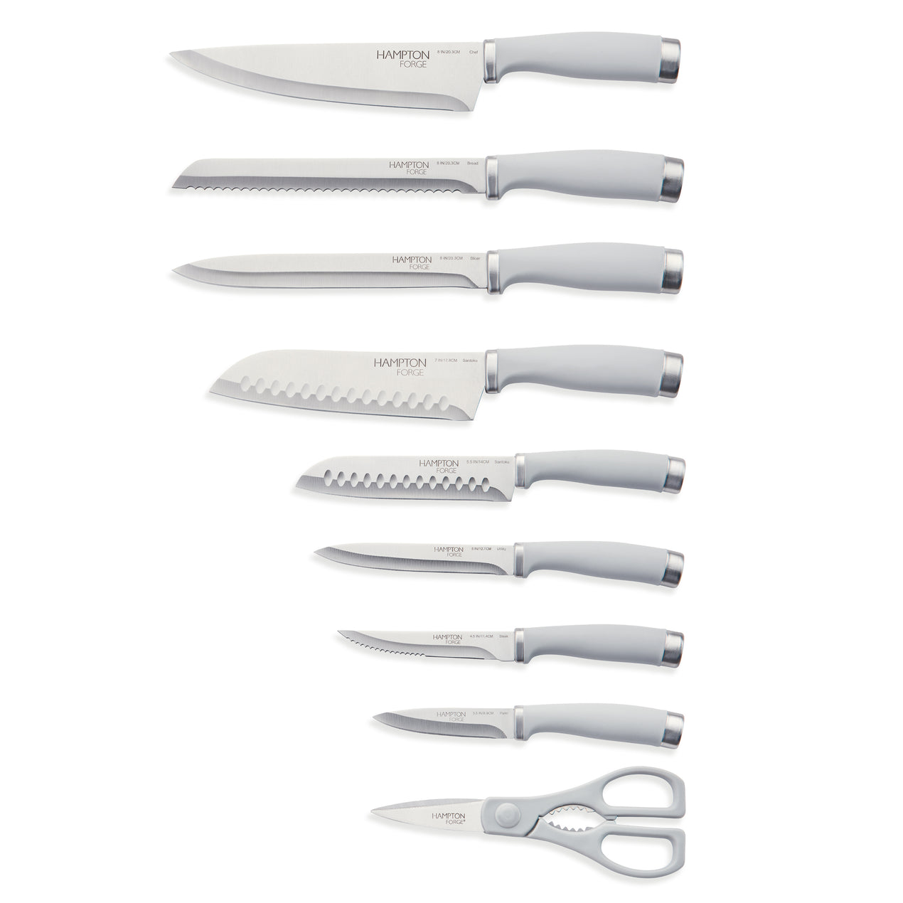 Knife Set, 15 Pieces Stainless Steel Kitchen Knives with Gray